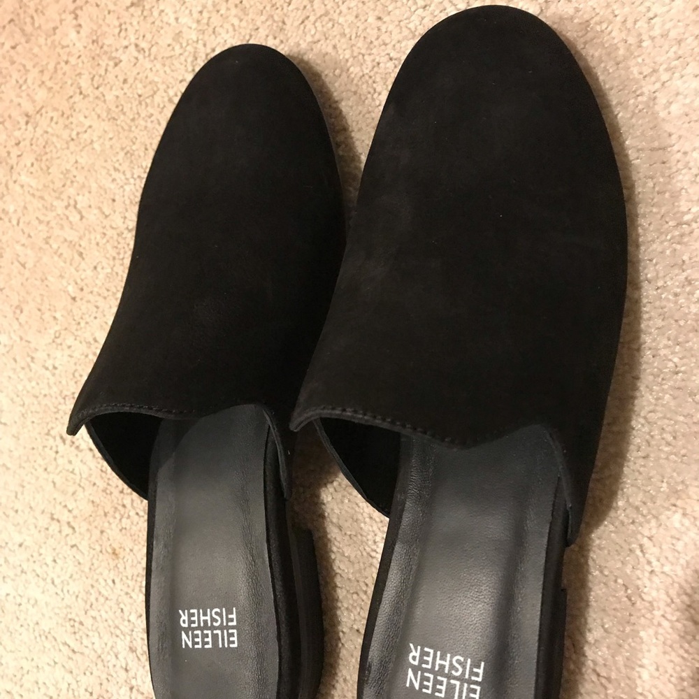Eileen Fisher Black Dion Nubuck Block Mules